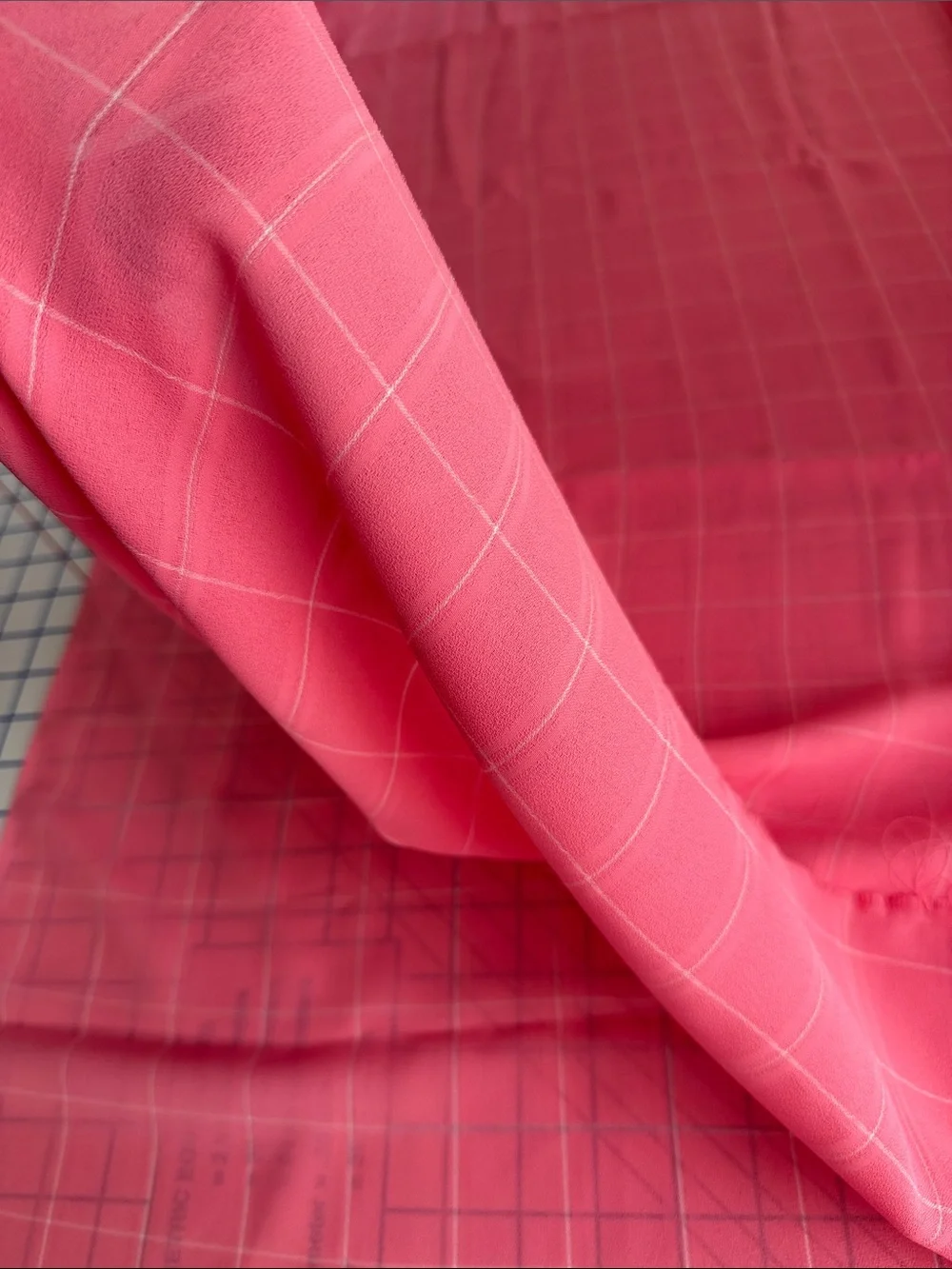 Vintage 1980s Coral Pink Windowpane Plaid Lightweight Drapey Fabric 2 Yards